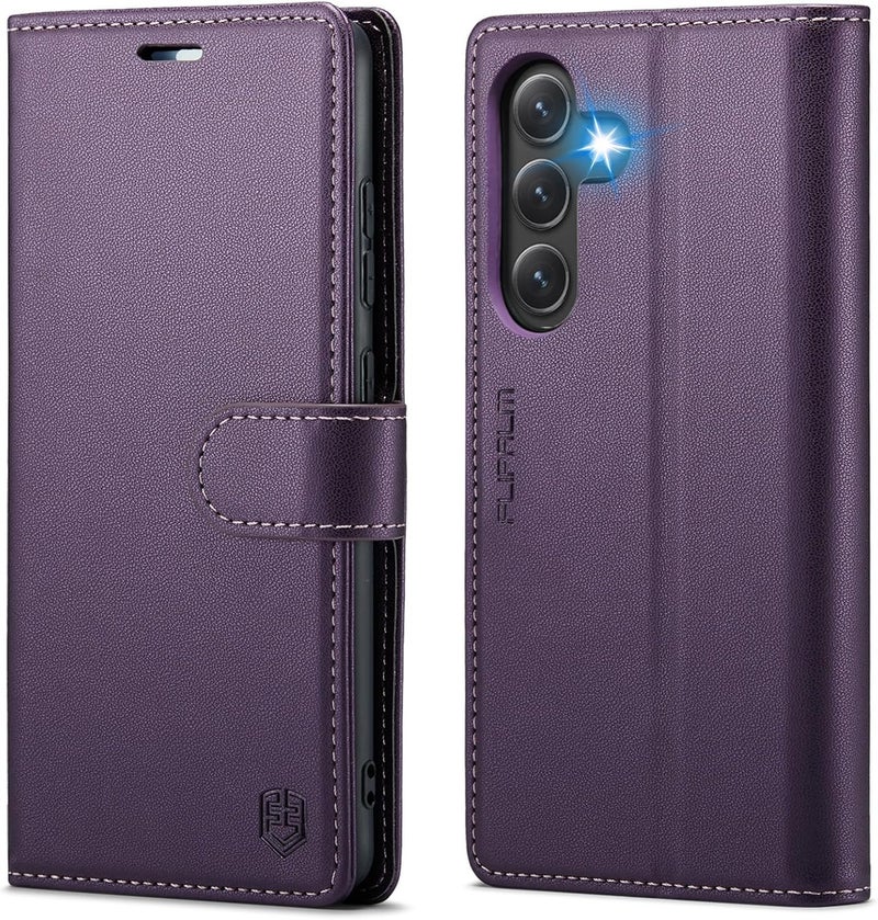 FLIPALM Wallet Case for Samsung Galaxy S24 Fe, RFID Blocking Credit Card Holder, PU Leather Folio Flip Kickstand Protective Shockproof Cover for S24 Fe (Purple, for S24 Fe - 6.4") - Image 1
